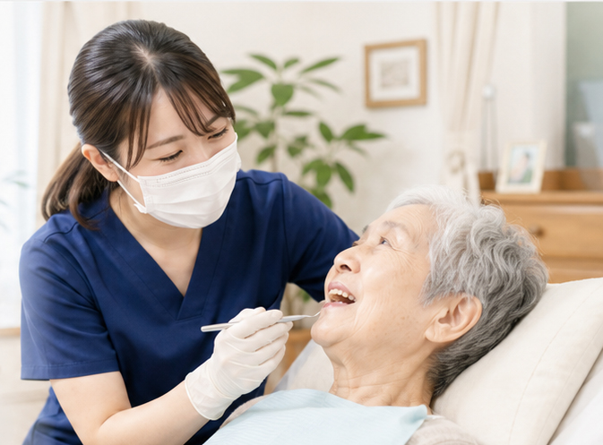 訪問歯科診療で口腔ケアを受ける患者さま